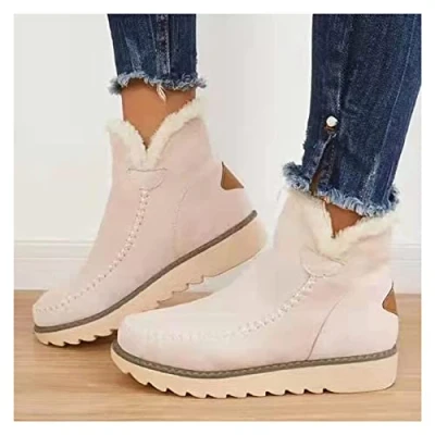 Image of GLIMDA Women&#039;s Classic Non Slip Ankle Snow Boots, Outdoor Short Mini Warm Shoes Waterproof Winter Boots for Women (Color : BGE, Size 4 UK)