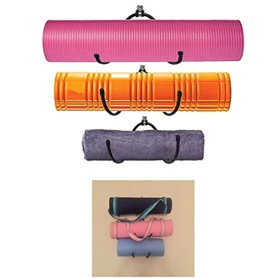 Image of AUXPhome 3 Pack Wall Mount Foam Roller Holder and Yoga Mat Storage Towel Rack Flexible Adjustable Hooks Ideal for Home, Small Studio,Fitness Class or Commercial use