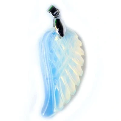 Image of Angel&#039;s Wings Handmade Carved Rainbow Moonstone Gems Silver Necklace Pendants