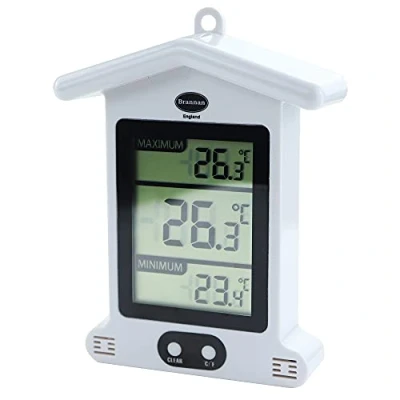 Image of Brannan Digital White Greenhouse Thermometer Stylish Weatherproof Max Min to Monitor Maximum and Minimum Temperatures In a Garden Indoor Room Home Growroom Easily Wall Mounted