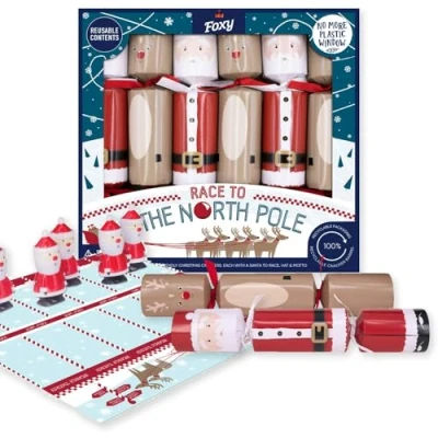 Image of Celebration Crackers Foxy Race to the North Pole 6 x 12 inch Fun Christmas Game with Santa &amp; Reindeer Racetrack Racing FSC Mix
