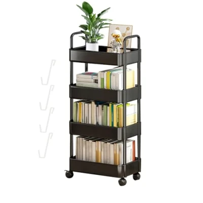 Image of Storage Rolling Cart, 3/4 Tier Trolley, Rack On Wheels, Kitchen Utility For Bedroom, Bathroom, Office