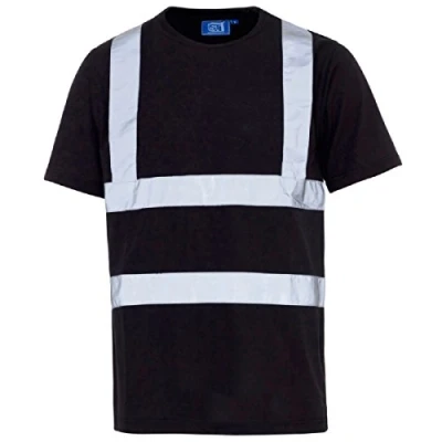 Image of Hi Vis Short Sleeve Safety Work Crew Neck T Shirt Black XXXX Large
