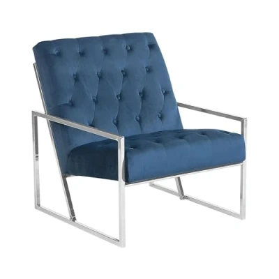 Image of Beliani Modern Glam Navy Blue Armchair Accent Chair Button Tufted Silver Frame Harstad
