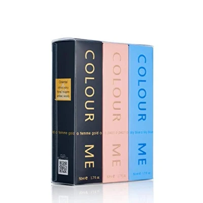 Image of COLOUR ME Sky Blue/Gold Femme/Pearl Triple Pack, Fragrance for Women, 3 x 50ml Eau de Parfum, by Milton Lloyd