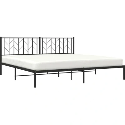 Image of vidaXL Modern Black Steel bed Frame with Headboard Robust Metal Double Supportive Slats and Legs Additional Under Storage Space