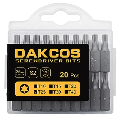 Image of DAKCOS T25 Torx Bit, 20PCS Impact Driver Bits, 1/4&quot; Screwdriver Bit Sets, Premium S2 Alloy Steel 25mm Long