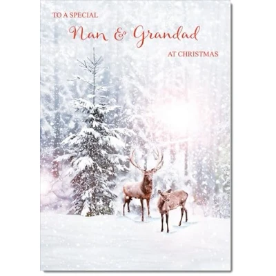 Image of doodlecards Nan &amp; Grandad Christmas Card Deers in Forest Medium Size with Plain Envelope