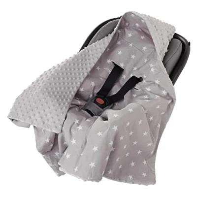 Image of Medi Partners Swaddling Blanket 100% Cotton 85x85cm Double Sided Multifunctional Plush With a hood for Pushchairs Soft Fluffy (White stars grey Minky)