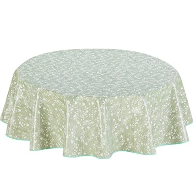 Image of Home Direct Round Embossed Oilcloth PVC Wipe Clean Tablecloth 155cm 61&quot; Sage Green