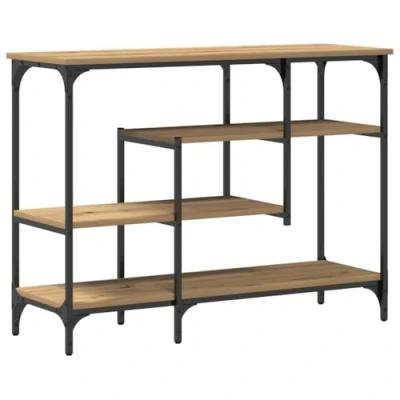Image of vidaXL Console Table Artisan Oak, Engineered Wood &amp; Metal, Perfect for Living Room/Office 4 Shelves, Industrial Style