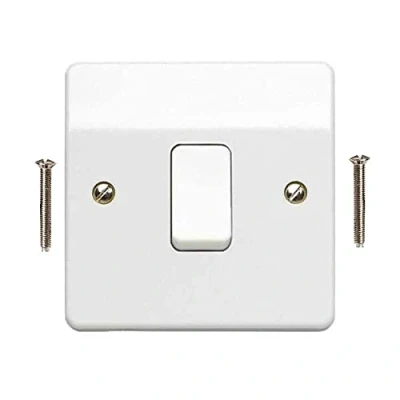 Image of 1 Gang 2 Way Light Switch White Electrical Curved Edge Switches with Screws 250 V A.C, 10AX Single Wall for Home, Office, Industries, Shedes, garages etc (1)