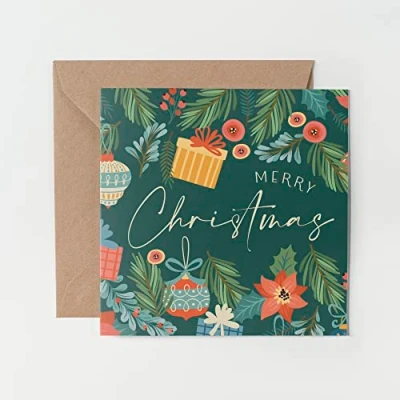Image of 1 x Greeting Card Merry Christmas Bauble Festive Xmas Seasons Greetings Friend Neighbours Kids Family Mum Dad Secret Santa #79247