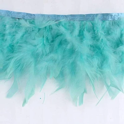 Image of Sowder Turkey Feathers Trim Fringe for Party Wedding Dress Sewing Crafts Costumes Decoration Pack of 2 Yards(Mint Green)
