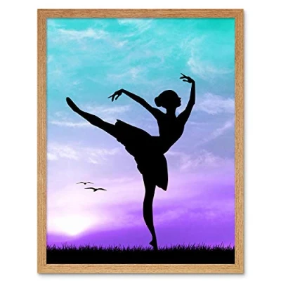 Image of Wee Blue Coo Photo Mock Up Silhouette Sunset Ballet Dancer Art Print Framed Poster Wall Decor 12X16 Inch