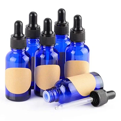 Image of stonylab Cobalt Glass Dropper Bottle 30ml (1 oz) (6 Pack), Blue Empty with Dropper, Inner Plug and Label for Essential Oils Aromatherapy Fragrances