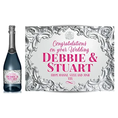Image of TigerMill Publishing Personalised Silver Effect Champagne Labels for Any Occasion or Event, Birthday, Wedding, Engagement, Anniversary, Hen Night, Christmas etc (Silver/Pink Type)