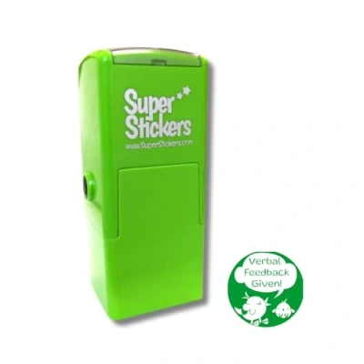 Image of Superstickers Teacher Stamp Verbal Feedback Given Chicken Design Green Ink Self Inking Education Stamper For Marking 23 x 23mm