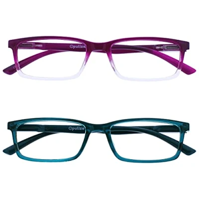 Image of OPULIZE See 2 Pack Blue Light Blocking Reading Glasses Purple Turquoise Computer Gaming Anti Glare Unisex BB9 5Q +2.50