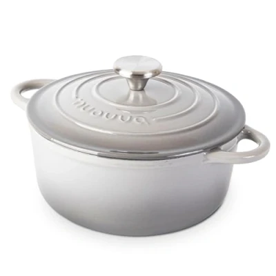 Image of Cast Iron Dutch Oven with Lid Non Stick Ovenproof Enamelled Casserole Pot Sturdy Cookware Grey, 3.1 Quart, 22cm by Nuovva