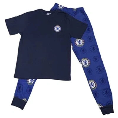 Image of Chelsea F.C. Official FC Boys T Shirt &amp; Long Loungewear Pants Pyjama PJ Set Pyjamas Nightwear for Children Kids (as8, age, 5_years, 6_years, regular, 5 6 Years) Blue
