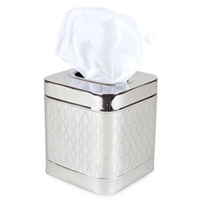 Image of The London Homeware Company Novello Stylish Patterned Metal Tissue Box Cover Suitable for Home Hotels Receptions Spa Guesthouses