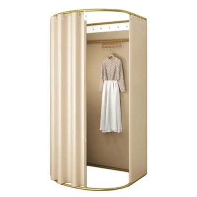Image of Clothing Store Fitting Room with Shading Curtain, Portable Temporary Mobile Privacy Protection Dressing Room, Foldable Mall Simple Changing and Display Rack, 200x100x95cm (Beige)