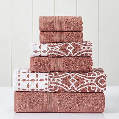Image of Modern Threads 6 Piece Set, 2 Bath Towels, Hand Washcloths Yarn Dyed Jacquard/Solid Towel Set Monroe Clay