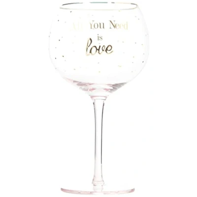 Image of Lesser &amp; Pavey LP44173 Large Decorated 700ml Party Novelty Printed Tonic Balloon “All You Need is Love Slogan Saying Ladies Gin Glass Gift Box Gold