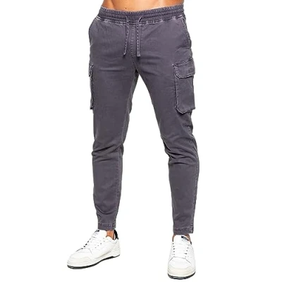 Image of 989Zé ENZO Mens Cargo Jeans Elasticated Trousers Casual Cotton Regular Fit Combat Pants EZ612 Trouser Grey XL