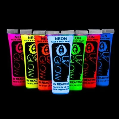 Image of UV glow Neon Face and Body Paint 10ml Set of 7 Tubes Fluorescent Brightest under