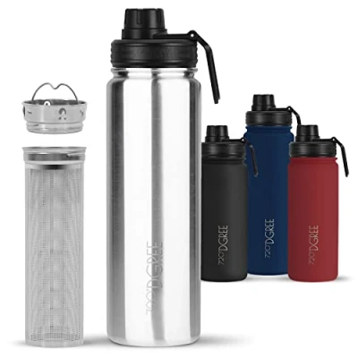 Image of 720DGREE Vaccum Insulated Water Bottle + Infuser “noLimit“ 530ml Leakproof, BPA Free, Thermo Stainless Steel Flask Carbonated Drinks, Sports, School, Travel, Hiking, Outdoor +Sports Cap