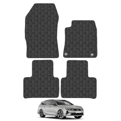 Image of Rubber Car Mats Compatible with Vauxhall Astra L Sports Tourer (2022 ) Tailored Fit Floor Set Accessory Black Custom 4 Pieces Clips Anti Slip Backing, Heavy Duty &amp; Waterproof