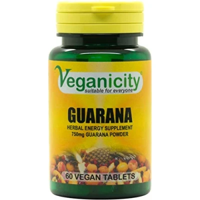 Image of Veganicity Guarana 750mg : Energy &amp; Focus Supplement 60 Tablets, in a Planet Friendly 99% Recycled Pot
