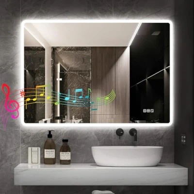 Image of STARLEAD 600x800 mm Bathroom Mirror with LED Lights for Wall, Bluetooth, Anti Fog, 3 Colors Dimmable Mirror, Memory Function, HD Tempered Glass, IP44 Smart (Horizontal/Vertical)