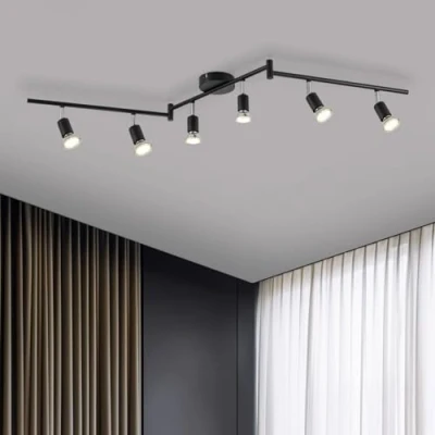 Image of Bojim LED Ceiling Lights, 6 Way Spotlights Adjustable, Modern Kitchen Light, Black Spotlight bar for Living Room Bedroom, 4000K Natural White GU10 6W 220V 240V, Bulbs Included