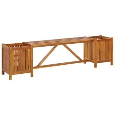 Image of vidaXL Garden Bench with Integrated Planters, 150x30x40 cm, Solid Acacia Wood Construction, Outdoor Seating Furniture