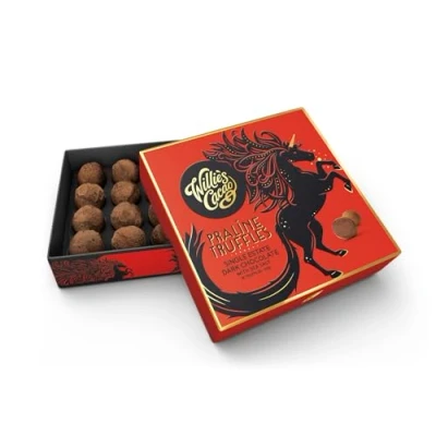 Image of Willie&#039;s Cacao Chocolate Truffle Gift Box Dark praline truffles with Cornsish sea salt Vegan 16 truffles, 110g Artisan 100% Natural