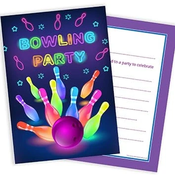 Image of Olivia Samuel 20 x Neon Bowling Party Invitations from Ready to Write with Envelopes