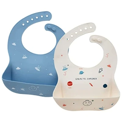 Image of Little Dimsum Baby Bibs 2Pcs Silicone Feeding Easily Adjustable and Wipe Clean Soft Waterproof Weaning Perfect Food Crumb Catcher for Babies &amp; Toddlers (Duck&amp;Sheep)
