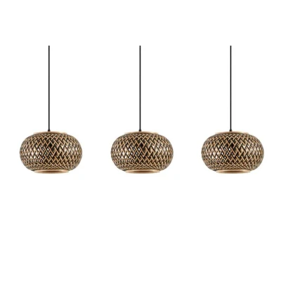 Image of Lindby pendant light Nerys, 3 bulb, black, bamboo, 1,120 cm