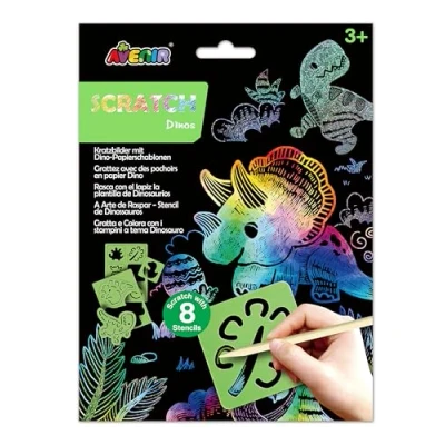 Image of Scratch Book with Stencils Dinosaur Theme, A Combination of Art and for Children Ages 3+, Arts Crafts Children, Green
