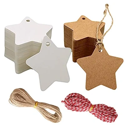 Image of 200 Pcs Star Kraft Paper Tags Blank Gift Labels Craft Card Hang with String