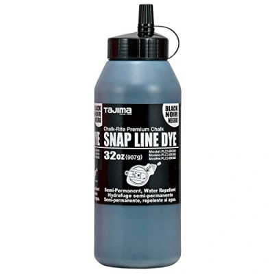 Image of TAJIMA Marking Chalk Black 32 oz (907g) Semi Permanent Snap Line Dye with Durable Bottle &amp; Easy Fill Nozzle PLC3 BK900
