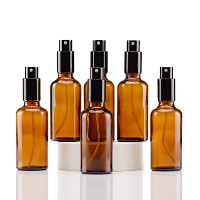 Image of YIZHAO 50ml Amber Glass Spray Bottle for Essential Oils, Small Empty Fine Mist Bottle, Cleaning, Aromatherapy, Cosmetic Sprays, Hair 6 Pcs