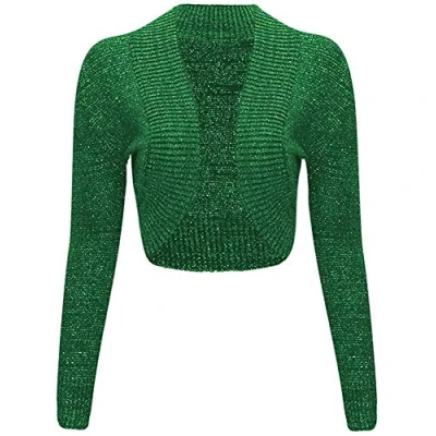Image of GirlzWalk@ Womens Girls Long Sleeve Knitted Metallic Lurex Shrug Ladies Bolero Cardigan (Green, SM/UK 8 10)