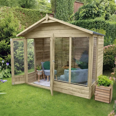 Image of 8&#039; x 6&#039; Forest Beckwood 25yr Guarantee Double Door Apex Summer House 4 Windows (2.61m 1.82m)