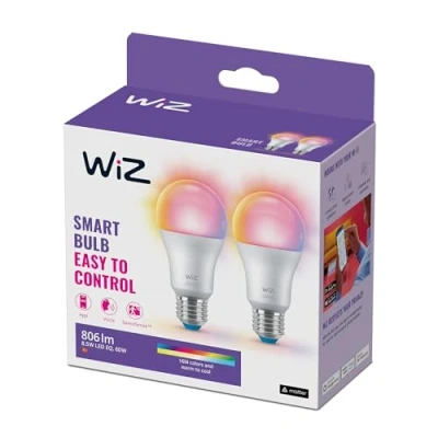 Image of WiZ Smart Colour Bulb, E27, 8.5W, Tunable, Motion Sensor with App, Connected WiFi Works Alexa, Google Assistant &amp; HomeKit, App Control for Home Indoor Lighting, Bedroom, 2Pack