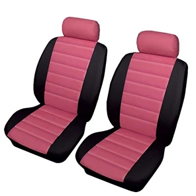 Image of Carseatcover UK® PINK &amp; BLACK Airbag Safe Padded LEATHER LOOK Car Van Seat Covers FRONT PAIR