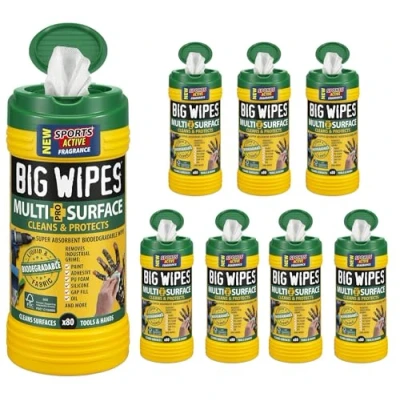Image of Big Wipes 8x Single Multi Surface Tub (640 wipes), Maximum Value, Biodegradable. Heavy Duty Super Absorbent Professional Wipes, 4 Bio Based Power Solvents, Skin Kind for Trade